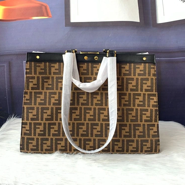Affordable X-Tote Motif Fabric Fendi Peekaboo Coffee In Medium Black FF 0731